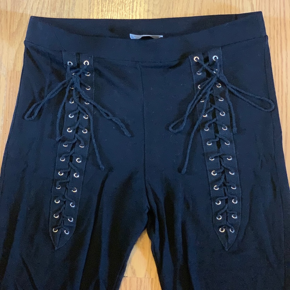 DollsKill Black Lace-up Stretchy Leggings